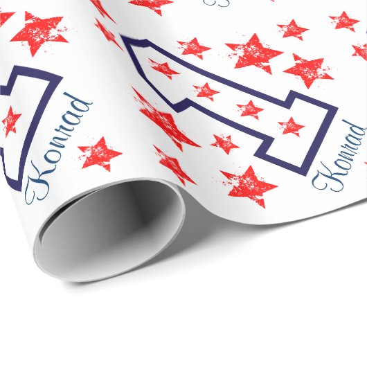 赤くグランジな星の最初誕生日のカスタムV02 ラッピングペーパー (ロールコーナー)