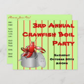 赤くストライプのなCrawfishの沸騰パーティーのカスタムな年次年 インビテーションポストカード (正面/裏面)