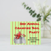 赤くストライプのなCrawfishの沸騰パーティーのカスタムな年次年 インビテーションポストカード (スタンド正面)