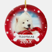 赤くパーソナライズな犬ペット写真のクリスマスオーナメント セラミックオーナメント (裏面)