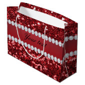 赤くフェイクなグリッターおよびダイヤモンド ラージペーパーバッグ (裏面アングル)