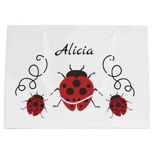 赤くモダンなてんとう虫はそれを個人化します ラージペーパーバッグ (正面)