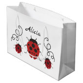 赤くモダンなてんとう虫はそれを個人化します ラージペーパーバッグ (裏面アングル)