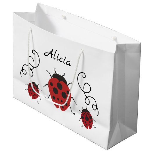 赤くモダンなてんとう虫はそれを個人化します ラージペーパーバッグ (正面アングル)