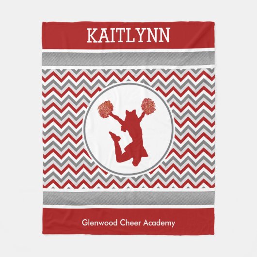 赤くモノグラムのなシェブロンストライプなPomか応援 フリースブランケット (正面)