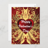 赤くロマンチックな愛ハートのバレンタイン シーズンポストカード (正面/裏面)