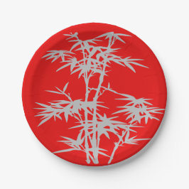 赤く中国のなディナー・パーティの中国のなタケ ペーパープレート