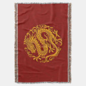 赤く中国のなドラゴンの円の伝統的な黄色 スローブランケット (正面縦)