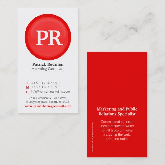 赤く及び白いガラス円の名刺 名刺 (正面/裏面)