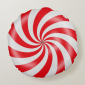 赤く及び白いキャンデーの螺線形のデザインの円形の枕 ラウンドクッション (裏面)