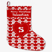 赤く及び白いジンジャーブレッドパターン ラージクリスマスストッキング (正面)