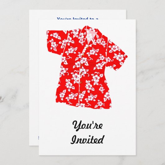 赤く及び白いハイビスカスのアロハワイシャツ 招待状