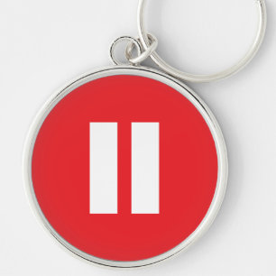 赤く及び白い一時停止ボタンKeychain キーホルダー
