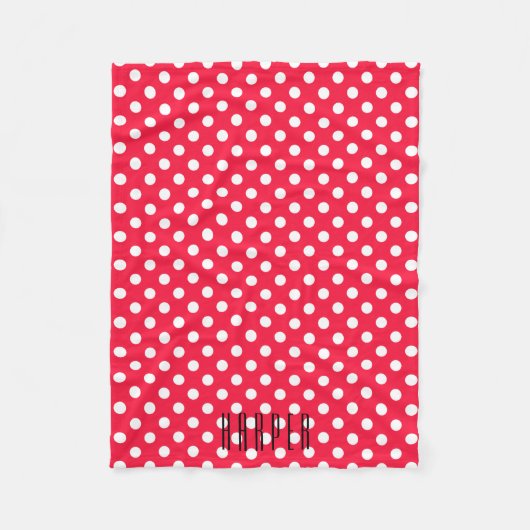 赤く及び白い水玉模様のカスタムなフリースのblacket フリースブランケット (正面)