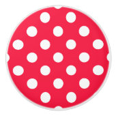 赤く及び白い水玉模様のノブまたは引出しの引き セラミックノブ (正面)