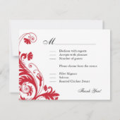 赤く及び白い結婚式の応答カード 出欠カード (裏面)