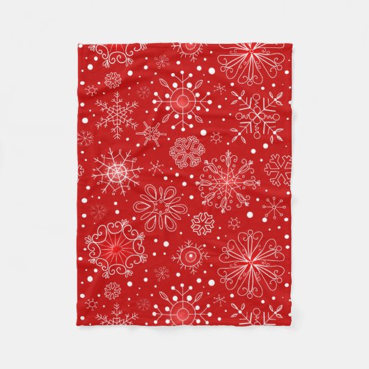 赤く及び白い雪片のクリスマスのデザイン フリースブランケット (正面)