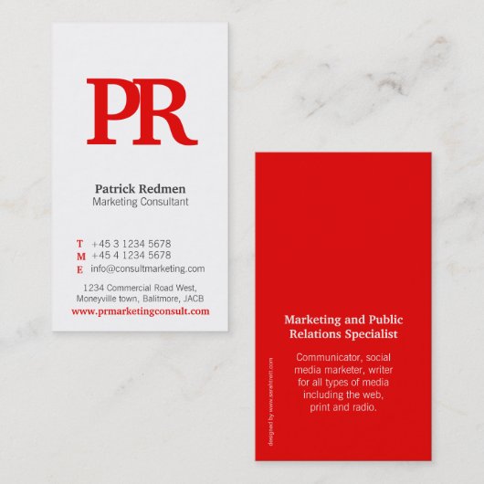 赤く及び白くシンプルなポートレートの名刺 名刺