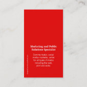 赤く及び白くシンプルなポートレートの名刺 名刺 (裏面)