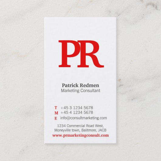 赤く及び白くシンプルなポートレートの名刺 名刺 (正面)