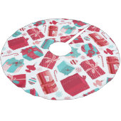 赤く及び青のレトロのクリスマスのパッケージ ブラッシュドポリエステルツリースカート (アングル)