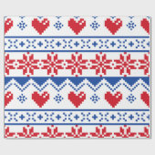 赤く及び青の北欧のクリスマス ラッピングペーパー (フラット)