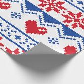 赤く及び青の北欧のクリスマス ラッピングペーパー (角)