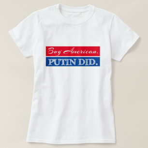 赤く及び青の"買物のアメリカ人。 Putinは"反切札 Tシャツ