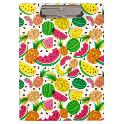赤く及び黄色のトロピカル・フルーツパターン クリップボード (正面)