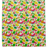 赤く及び黄色のトロピカル・フルーツパターン シャワーカーテン (正面)