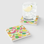 赤く及び黄色のトロピカル・フルーツパターン ストーンコースター (横)