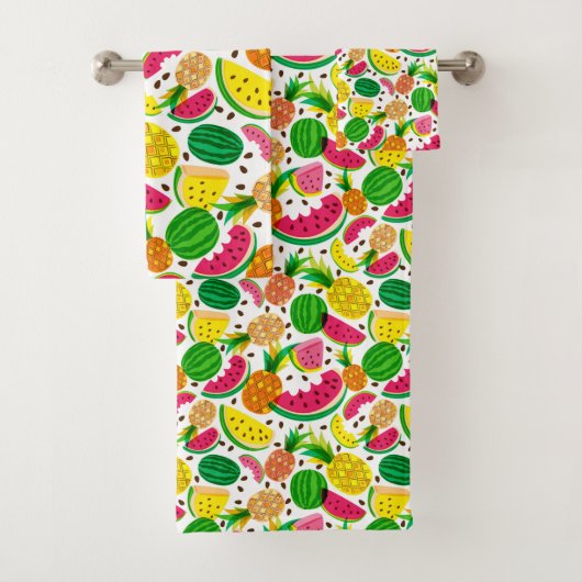 赤く及び黄色のトロピカル・フルーツパターン バスタオルセット (インサイチュ)