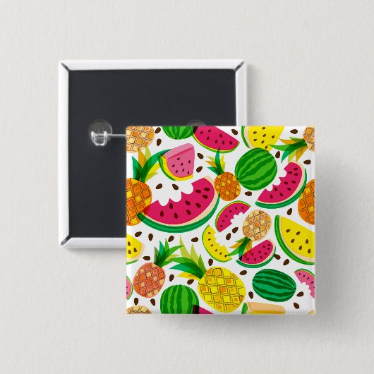 赤く及び黄色のトロピカル・フルーツパターン 缶バッジ (正面&裏面)