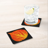 赤く及び黄色の《植物》アスペンの葉#10 スクエアペーパーコースター (インサイチュ)