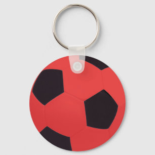 赤く及び黒いサッカーボールKeychain キーホルダー