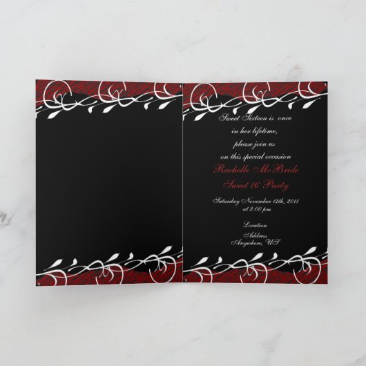 赤く及び黒いシマウマの菓子16の誕生日の写真カード 招待状 (内部)