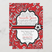 赤く及び黒いスペイン語Quinceañera 招待状 (正面/裏面)