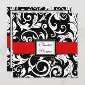 赤く及び黒いダマスク織のブライダルシャワー招待状 招待状 (正面/裏面)