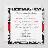 赤く及び黒いダマスク織のブライダルシャワー招待状 招待状 (裏面)
