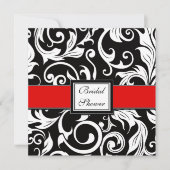 赤く及び黒いダマスク織のブライダルシャワー招待状 招待状 (正面)