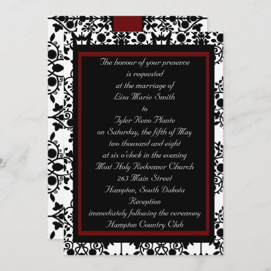 赤く及び黒いダマスク織の招待状 招待状 (正面/裏面)