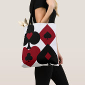 赤く及び黒いトランプのポーカーのトランプのスーツ トートバッグ (クローズアップ)