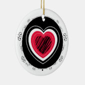 赤く及び黒いハート-オーナメント セラミックオーナメント (右)