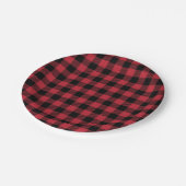 赤く及び黒いバッファローの格子縞7"紙皿 ペーパープレート (アングル)