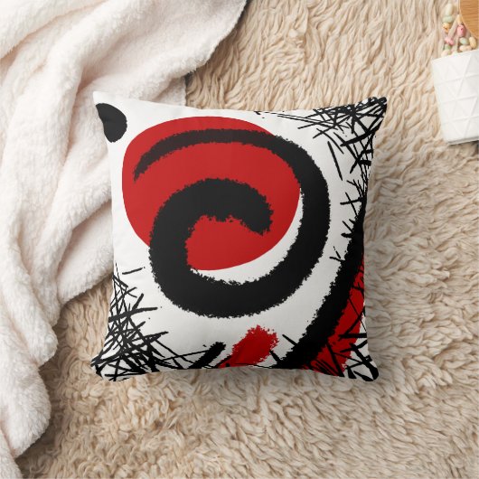 赤く及び黒いモダンの抽象芸術 クッション (ブランケット)