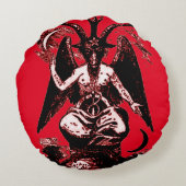 赤く及び黒いリバーシブルの暗い神Baphomet ラウンドクッション (裏面)