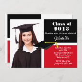 赤く及び黒い写真の卒業の招待状 招待状 (正面/裏面)