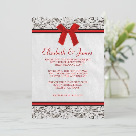 赤く及び黒い国のレースの結婚式招待状 招待状 (スタンド正面)
