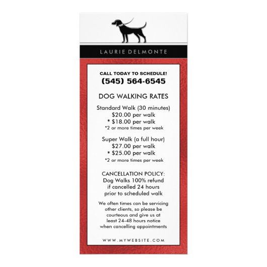 赤く及び黒い棚カードを坐らせる犬歩く及びペット ラックカード (正面)