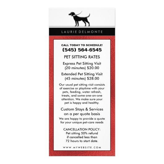 赤く及び黒い棚カードを坐らせる犬歩く及びペット ラックカード (裏面)